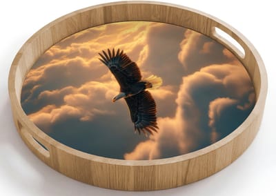 Dienblad rond 40x40 cm - Schootdienblad hout - Adelaar - Wolken - Zon - Borrelplank rechthoek - Plateau houten dienbladen