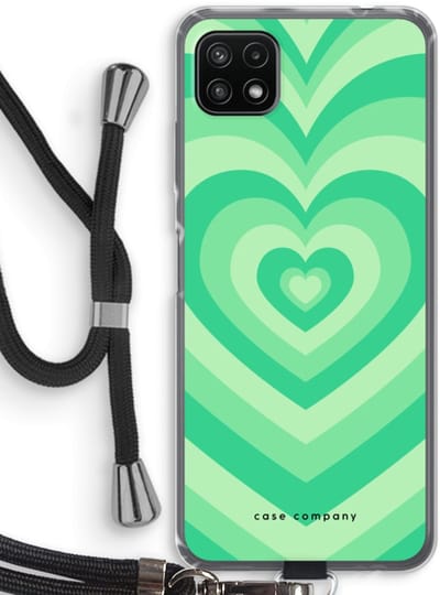 Case Company® - Hoesje met koord geschikt voor Samsung Galaxy A22 5G hoesje met Koord - Hart Groen - Telefoonhoesje met Zwart Koord - Bescherming aan alle Kanten en Over de Schermrand