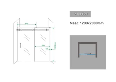 Wiesbaden douchedeur nis - Douche schuifdeur - 120 x 200 cm - 8 mm NANO glas