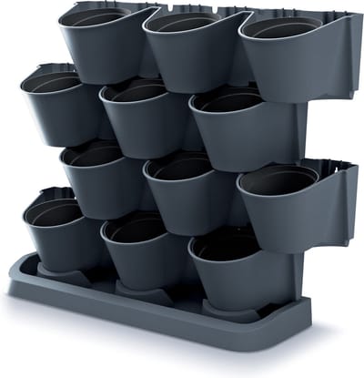 Verticale tuin kunststof plantenpotten - Staand - Modulair - Antraciet grijs - 67 x 18 x 57 cm - Binnen/buiten