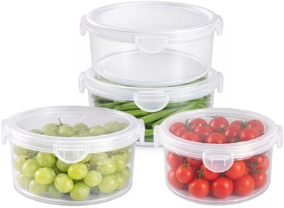 Plasticforte Vershoudbakjes set Classic - 4x stuks - vriezer en magnetron - kunststof - diverse maten - 600-700-1000 ml - ronde vorm