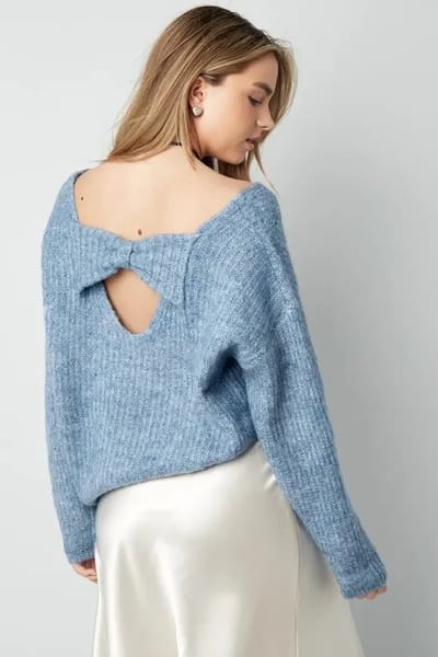Yehwang - Trui Met Strik - Blauw - Maat S/M