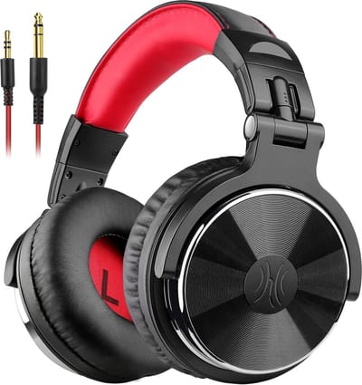 Intelectro Headset - Hoofdtelefoon voor Ongeëvenaarde Basgeluiden en Comfort - Dubbele Geluidsbronnen - Adaptervrij Ontwerp - Comfortable Ontwerp - Indrukwekkende Basgeluiden - Opvouwbaar Ontwerp - Rood - Levering Sneller dan Aangegeven!