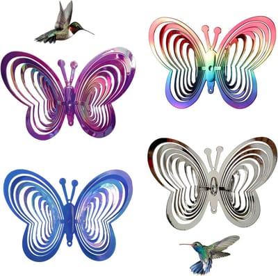 Set van 4 vogelwerende middelen: reflecterende spiraalvormige vogelwerende en vlinderwerende middelen voor balkons, tuinen, buitenruimtes, terrassen en tuindecoratie.