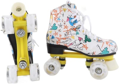 Rolschaatsen Dubbele Rij - Skeelers Kinderen Volwassenen - Buiten Skaten - Voorste Steunkolom - Maat 38 - Wit Graffiti