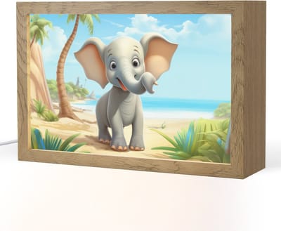 Nachtlampje 30x20 cm - Kinder lampje - Olifant - Strand - Dieren - Meisjes - Kind - Tafellamp kinderkamer - Slaapkamer lamp - Bedlamp kinderen - Kinderlampje stopcontact - Wandlamp babykamer - Nachtlampjes