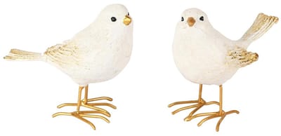 Dekoratief | Vogeltje 'Kenny', wit/goud, resina, 10x6x9cm, set van 2 stuks | A255275