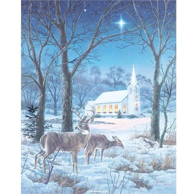 5D DIY Diamant Borduurwerk Handgemaakte Knutsel Schilderen Kits voor Hert in Sneeuw en Kerk Mozaïek Cadeau Diamant 20X30CM gray