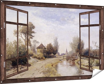 Gards Tuinposter Doorkijk Landschap bij Kortenhoef - Paul Joseph Constantin Gabriël - 180x120 cm - Tuindoek - Tuindecoratie - Wanddecoratie buiten - Tuinschilderij