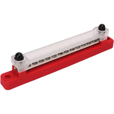 Bloc de distribution d'alimentation à 12 bornes Jeu de barres 2x bornes M6 12x vis M4 Boîtier de bornes de batterie pour voitures, camping-cars, bateaux, yachts Rouge rouge