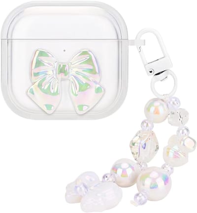 Dunne en Schokbestendige Beschermcase voor AirPods 4e Generatie met Sleutelhanger en 3D Strikdesign voor Vrouwen, Krasbestendig en Antislip