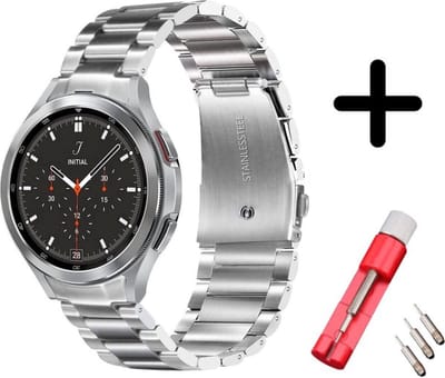Strap-it Titanium horlogeband met toolkit - speciaal geschikt voor Samsung Galaxy Watch 7 (40 & 44mm) / Galaxy Watch 6 (Classic) / Galaxy Watch 5 / Watch 5 Pro / Watch 4 (Classic) / Watch FE - schakel bandje voor Galaxy Watch 4-5-6 - zilver
