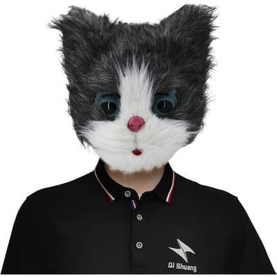 Masque d'Animal 3D Halloween Tête de Chat en Latex Masque de Fête Fournitures de Festival Cadeaux black