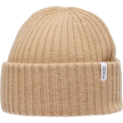 Selected Homme Merino Wool Beanie Mutsen Heren - Beige - Maat ONE SIZE