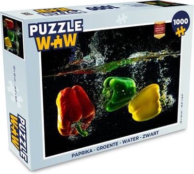 Puzzel Paprika - Groente - Water - Zwart - Rood - Groen - Geel - Legpuzzel - Puzzel 1000 stukjes volwassenen