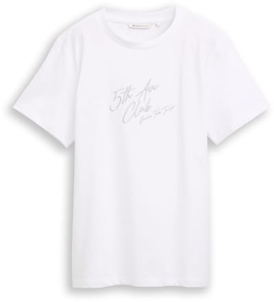 Tom Tailor Denim - Loose fit T-shirt met glitterborduursel - Maat XS - White