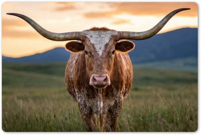 Placemats 45x30 cm - Placemat kunststof - 1 stuk - Longhorn - Landschap - Zonsondergang - Borden onderleggers - Decoratie voor op tafel - Keuken tafeldecoratie accessoires - Vinyl onderlegger - Tafelversiering
