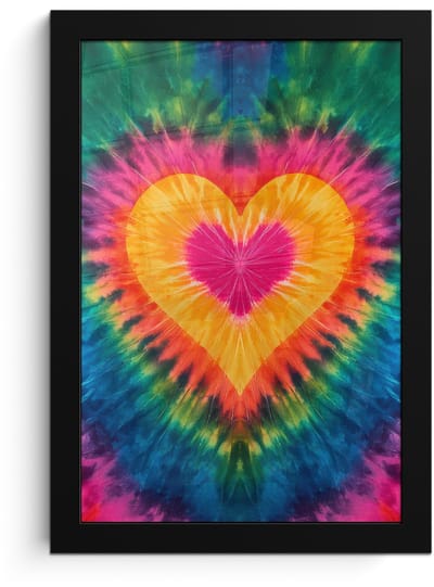 Poster in lijst - Fotolijst 20x30 cm - Posters - Hart - Tie Dye - Kleurrijk - Posterlijst zwart - Decoratie - Wanddecoratie woonkamer - Muurdecoratie slaapkamer