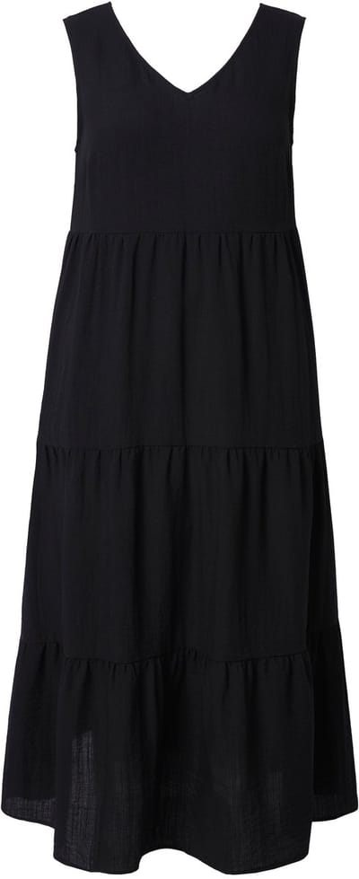 Ulla Popken - Dames - Maxi-jurk met laagjes A-lijn V-hals mouwloos - Zwart - Maat 48