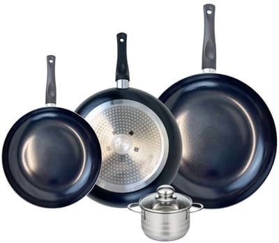 Set van 3 Koekenpannen 24, 28 en 32 cm en 1 braadpan 12 cm Elo Prima Brillant