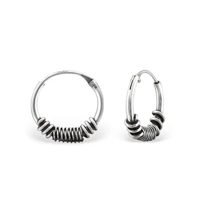 Aramat Jewels | Oorringen | 925 Zilveren Bali Oorringen Geoxideerd - Etnisch Design | 12mm / Leerdam | |2mm | Zilver | Kinderen, Volwassenen | Verkleurd niet