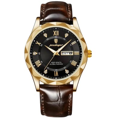 Mpariz Herenhorloge - Lederen Band - Polshorloge - Heren - Horloge - Horlogedoos - Mannen - Goud Zwart - Polsband Bruin