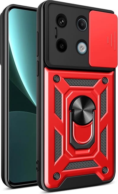 Coverup Hoesje - Geschikt voor Xiaomi Redmi Note 13 Pro 5G / Poco X6 Hoesje - Coverup Armor Ring Kickstand Back Cover met Camera Shield - Rood