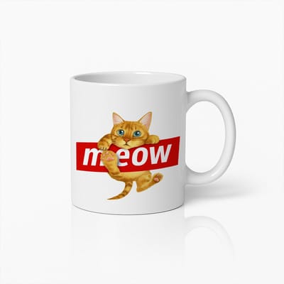 330ml Keramische Koffiemok – "Meow" Kat Design – Schattig Cadeau voor Katteliefhebbers – Vaatwasser- & Magnetronbestendig