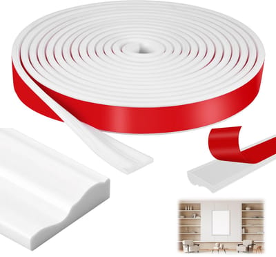 Zelfklevende lijst voor muren, 7 m x 4 cm, zelfklevende wandlijst, decoratieve pvc-plint, geschikt voor binnendeuren, wit, zachte plint voor muren en spiegelkasten