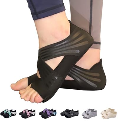 ABIRAM Yogasokken Toeless antislip handgrepen en riemen, voor pilates, barre, ballet, bikram, workout voor dames