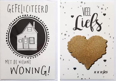 2 Wenskaarten - Nieuwe Woning + Veel liefs xxx-jes – 12 x 17 cm