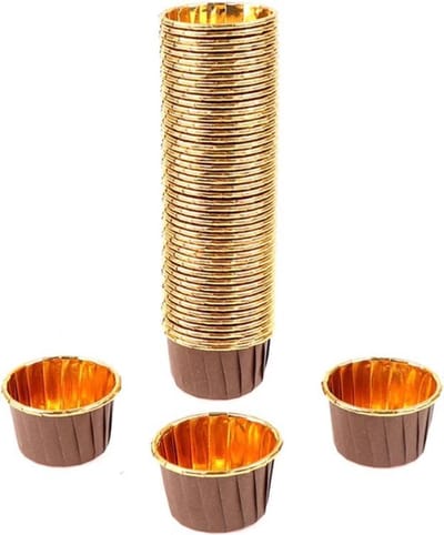 30 Stuks Muffin Cupcake Bakvormen – Luxe Papieren Bak Vormpjes – Bruin / Goud