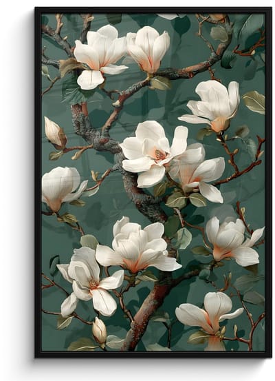 Poster in lijst - Fotolijst 80x120 cm - Posters - Bloemen - Takken - Wit - Klassiek - Posterlijst zwart - Decoratie - Wanddecoratie woonkamer - Muurdecoratie slaapkamer
