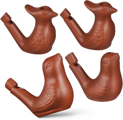 Zandwatervogelfluitje halsketting speelgoed keramiek vogel muziek koffie - Set van 4 flute.