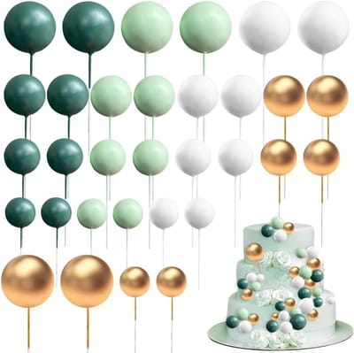 Mini gâteau topper set 32 stuks - groen wit goud - multifunctionele cake decoraties - SnelShoppen