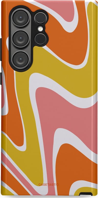 Casetastic hoesje geschikt voor Samsung Galaxy S23 Ultra - Dubbellaagse bescherming - Retro rave - Fashion Case - Goud Terracotta Koraal Wit