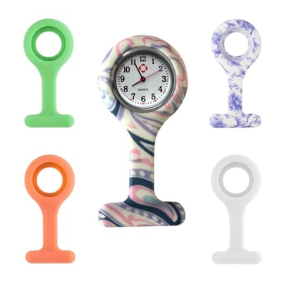 Fako - Verpleegstershorloge - Zusterhorloge - Siliconen RVS Set I - 5 Hoesjes & RVS Klokje