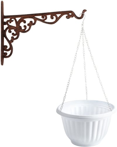 Hangpot + Muurhaak Bari - wit - D20 cm - kunststof - metaal - tuinaccessoires