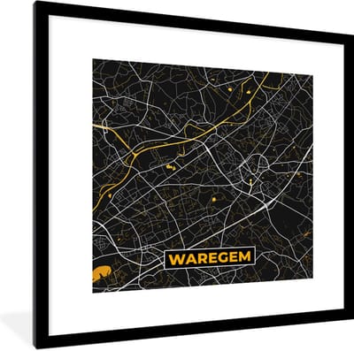 Fotolijst incl. Poster - Waregem - Stadskaart - Kaart - Plattegrond - Goud - 40x40 cm - Posterlijst