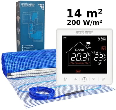 Elektrische vloerverwarmingsset 14 m², 200 W/m² + SN-10 Wi-Fi programmeerbare thermostaat