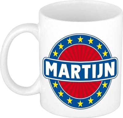 Bellatio Decorations - Martijn voornaam - koffiemok - beker - wit/blauw - 300 ml - Cadeau - Heren - Collega - Vaderdag - Verjaardag