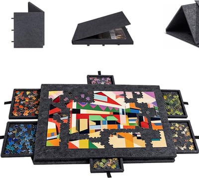 Kantelbare Puzzeltafel - Puzzelbord met Laden - Ontspannen Puzzelen - 2-in-1 Werktafel Deksel - 74 x 54 cm - Zwart