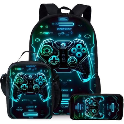 Game Console Patroon Drie Delig Set Rugzakken voor Jongens en Meisjes Beste Cadeaus 2D Platte Cartoon Schoolrugzak voor Kinderen black