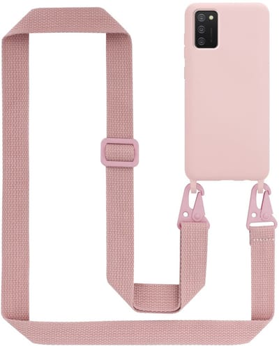 Cadorabo Mobiele telefoon ketting geschikt voor Samsung Galaxy A02s in LIQUID ROZE - Silicone beschermhoes met lengte verstelbare koord riem
