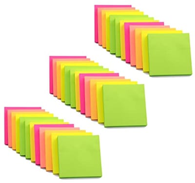 36 pads Post It Notes | Neon gekleurd | Verwijderbare zelfklevende kleverige herinneringen, memo's en revisie