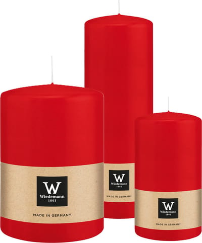 Wiedemann Cilinderkaarsen/stompkaarsen - set van 3 - rood - 7x13/10x15/7x20 cm