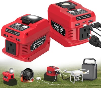 Draagbare Power Station - Accu Omvormer - Stroomvoorziening Onderweg - Met LED Werklamp - 220 Watt - Rood