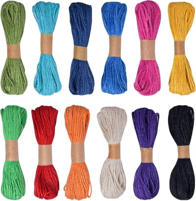 Kleurige Jute Touwset van 12 Stuks, 2mm x 10m, Decoratief Touw voor Cadeaus, Knutselen en DIY Projecten