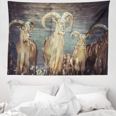 ABAKUHAUS Wandtapijt en Sprei met Geweien van Steenbok, Gemaakt van Zachte Microvezelstof, 150 x 110 cm, Beige
