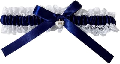 Bruiloft Kousenband - Bruidsaccessoire Kant - Bruiloft Versiering - Versierd Met Strik - One Size - Wit Blauw